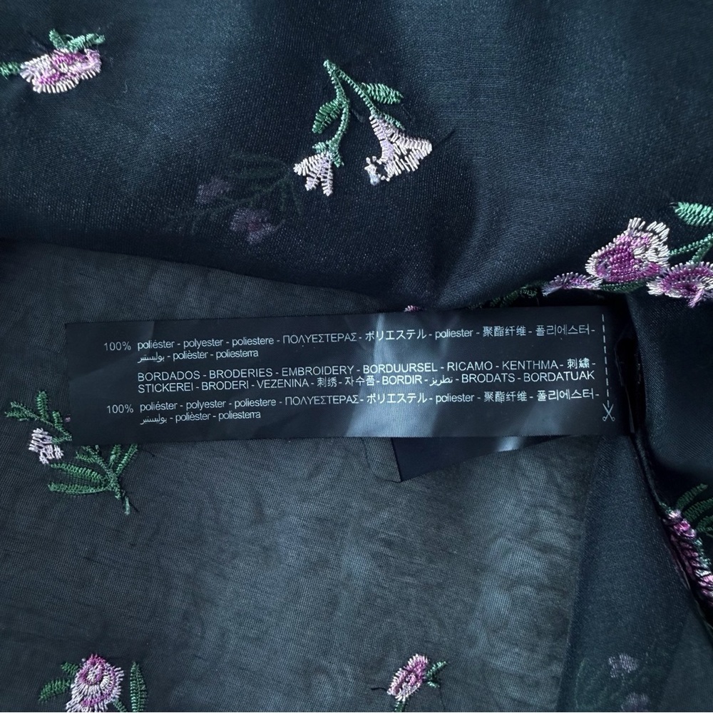 Zara Woman Black Sheer Embroidery Floral Ruffle Puff Sleeve Top SMALL Whimsigoth - Picture 9 of 9